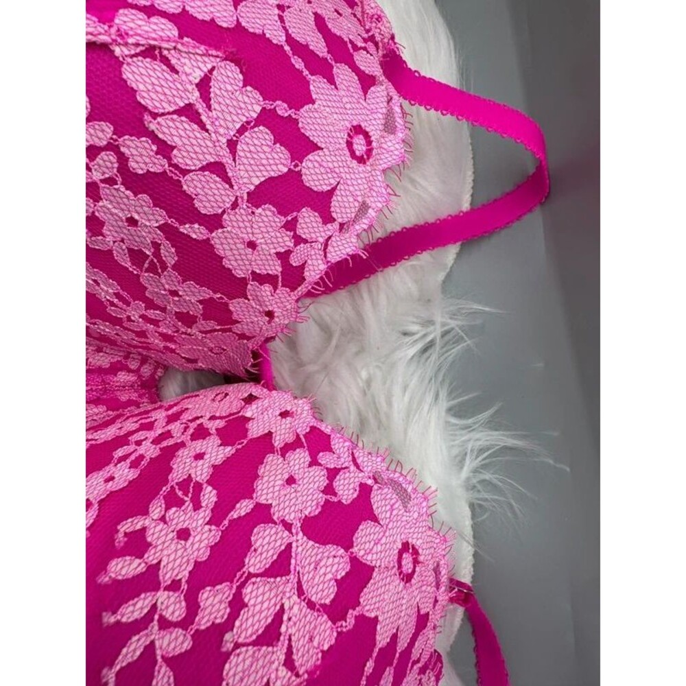 Victoria’s Secret Dream Angels Lined Demi Bra 36DDD Magenta Pink Floral Lace - Picture 8 of 9